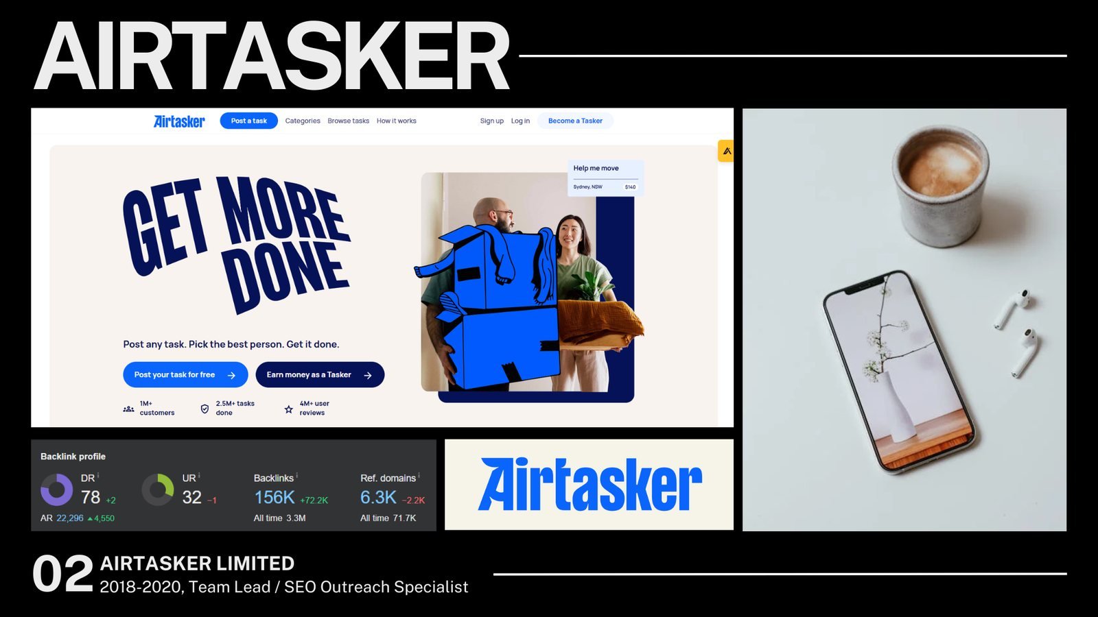 Airtasker homepage and backlink profile