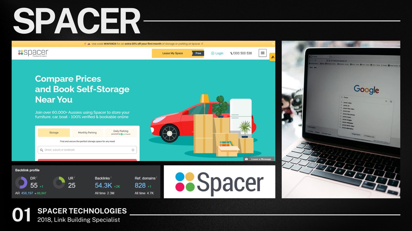 Spacer website homepage and backlink profile