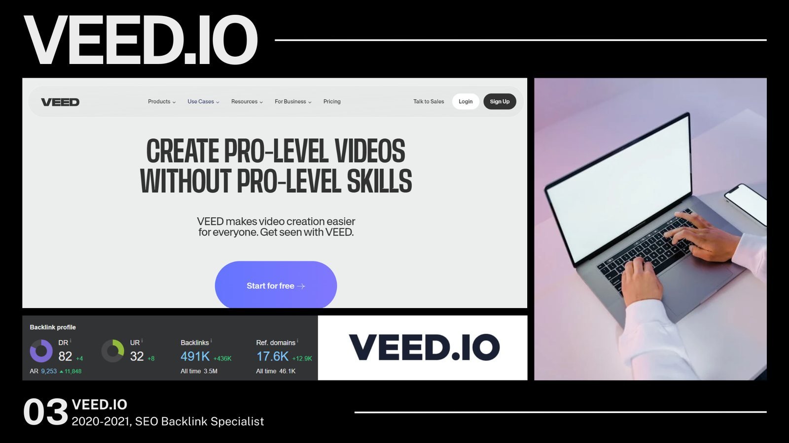 VEED.IO homepage and backlink profile